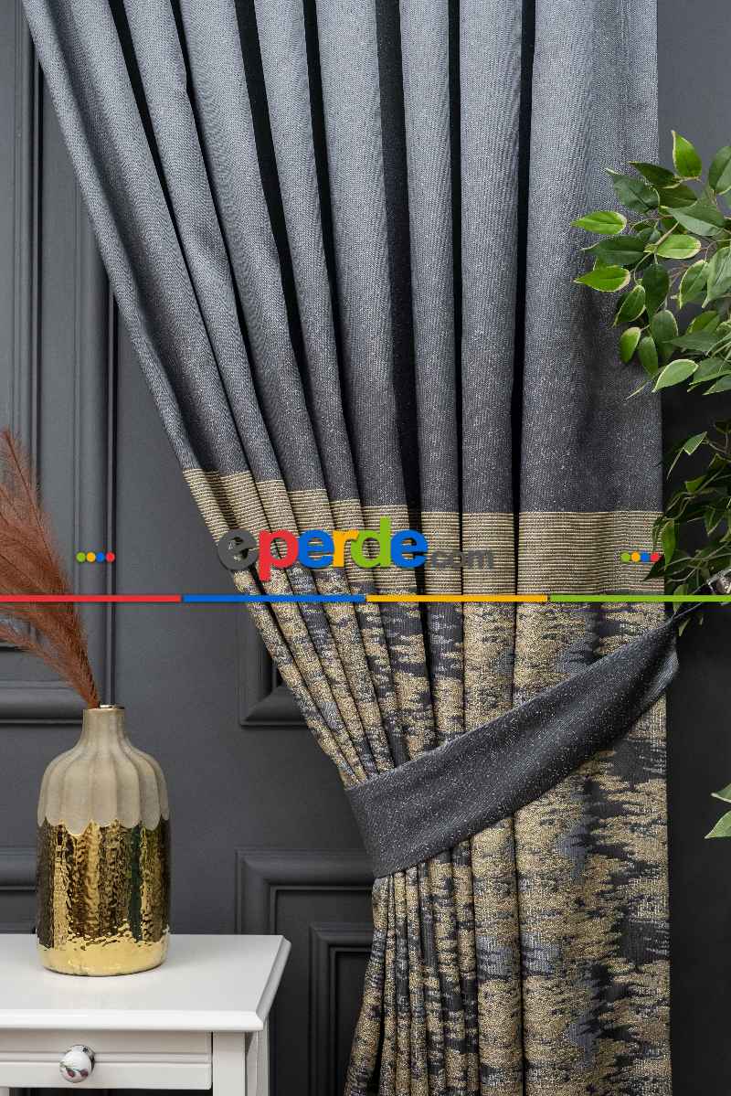 Antrasit Bejli Jakar Etek Pano Dökümlü Gramajlı Uygun Fiat Fon Perde (180)- Antrasit Bej