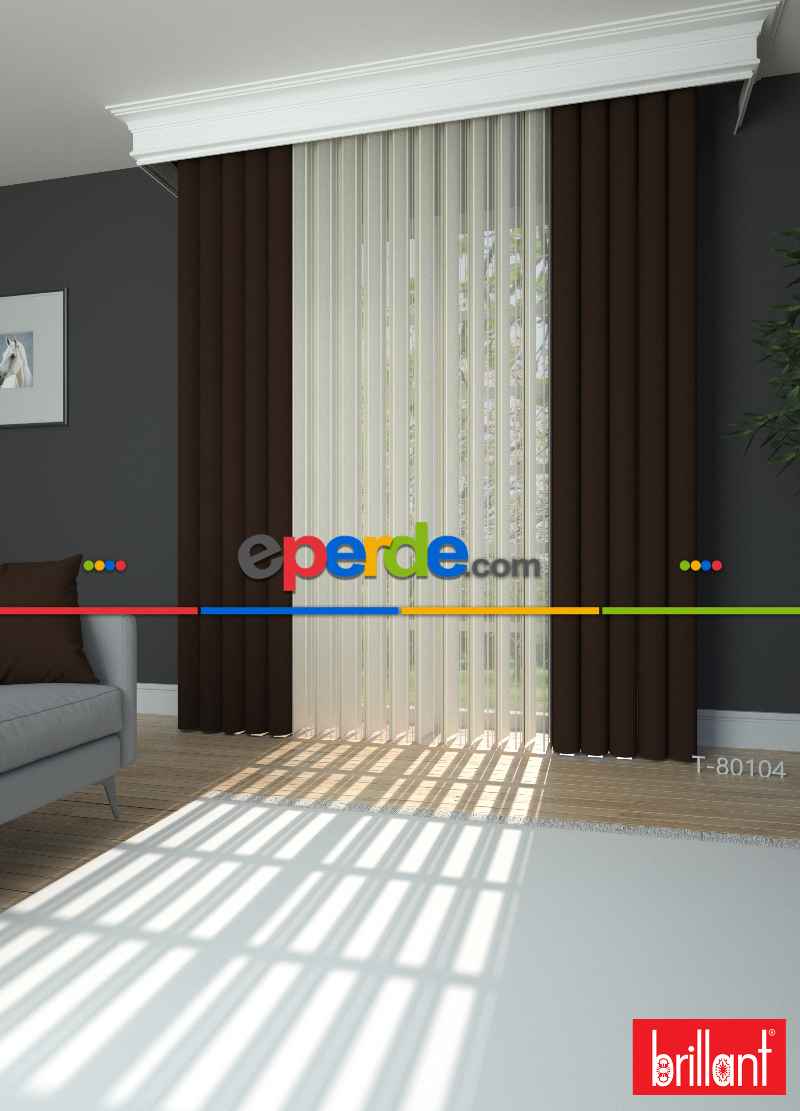 Brillant Akıllı Tül Perde Kahverengi Tül Dikey Zebra Perde Düz 1. Kalite