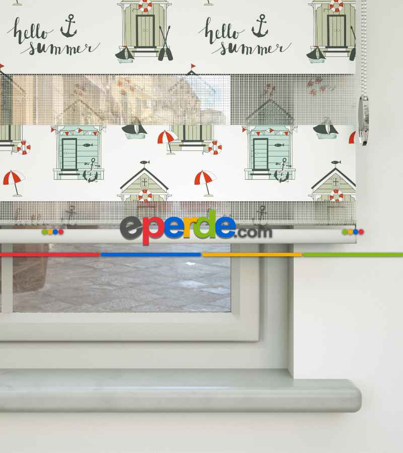 Bekçi Klübesi Baskılı Zebra Perde- Kırmızı-beyaz-turkuaz-turkuaz