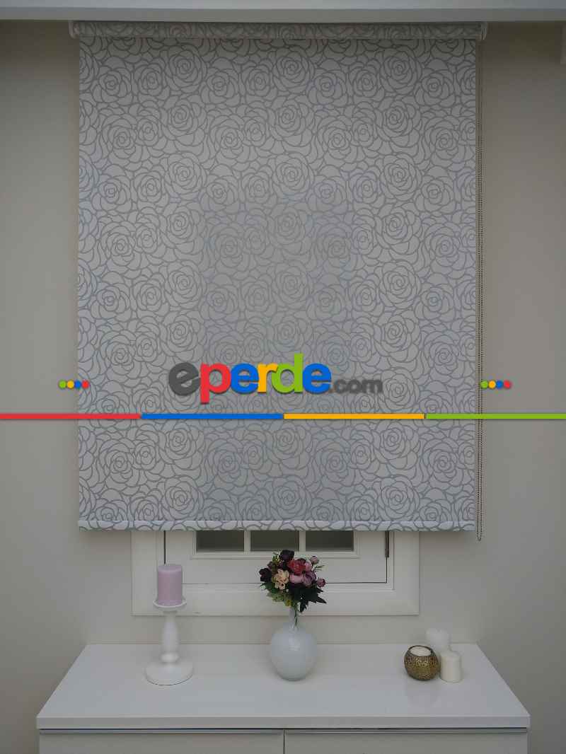 Gri Simli Gül Desen Stor- Gri-füme-antrasit-beyaz-gri Simli- Çok Renkli 2