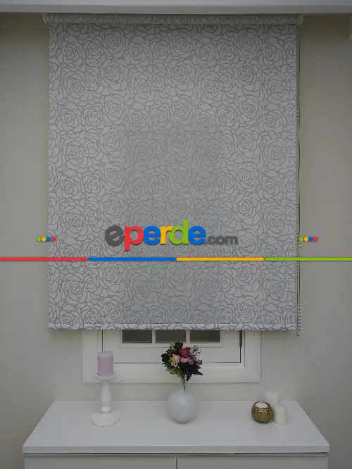 Gri Simli Gül Desen Stor- Gri-füme-antrasit-beyaz-gri Simli- Çok Renkli 2