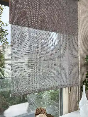 Yavruağzı Kahverengi Çiftli Sistem Tül Stor Perde, Standart Metal Kasalı Yüksek Kalite Kornişe Kolay Montaj Seçenekli