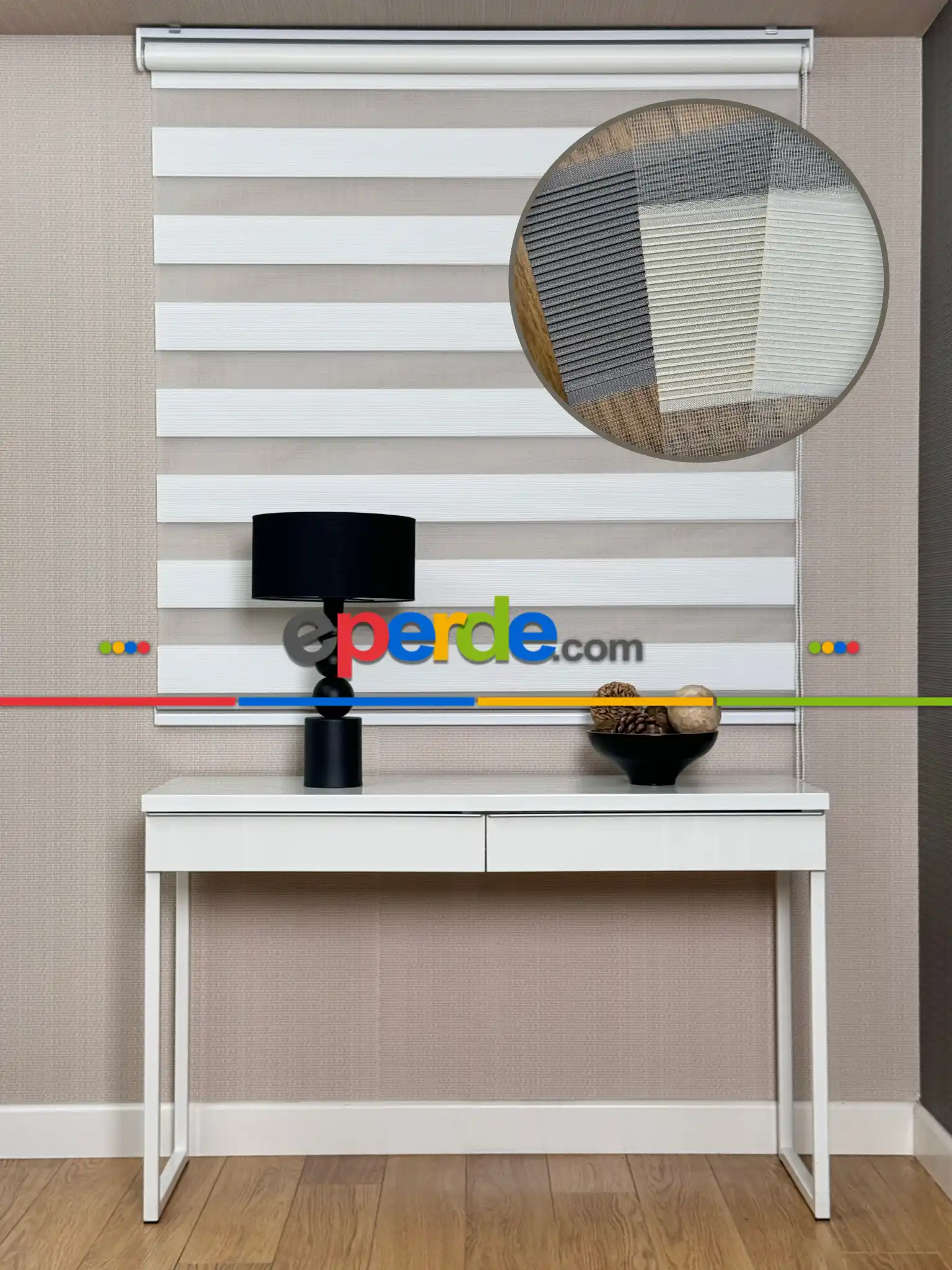 Yatak Odası Ekru Dar Sık Pliseli Zebra Perde, Standart Metal Kasalı Yüksek Kalite Kornişe Kolay Montaj Seçenekli