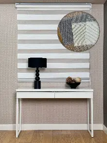 Mutfak Ekru Dar Sık Pliseli Zebra Perde, Standart Metal Kasalı Yüksek Kalite Kornişe Kolay Montaj Seçenekli