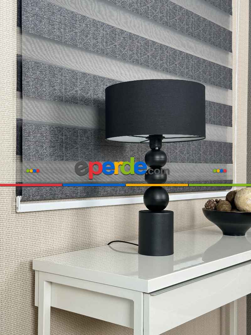 Mutfak Parlak Antrasit Gri Geometrik Jakar Dokuma Zebra Perde, Standart Metal Kasalı Yüksek Kalite Kornişe Kolay Montaj Seçenekli