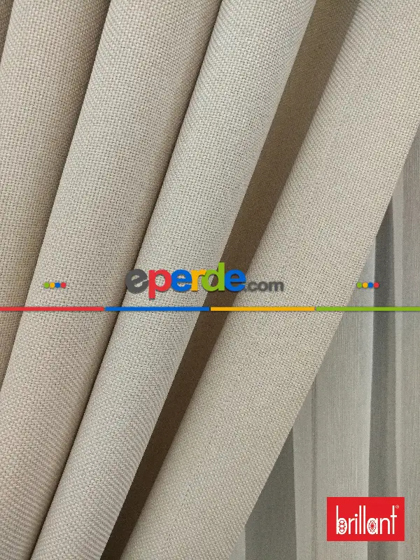 Yatak Odası - Brillant Keten Krem Açık Renk Düz Fon Perde - Krem Açık