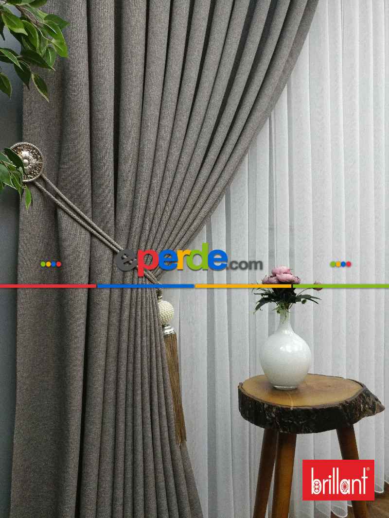 Brillant Keten Açık Vizon Renk Düz Fon Perde - Açık Vizon