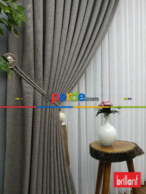 Salon Fon - Brillant Keten Açık Vizon Renk Düz Fon Perde - Açık Vizon