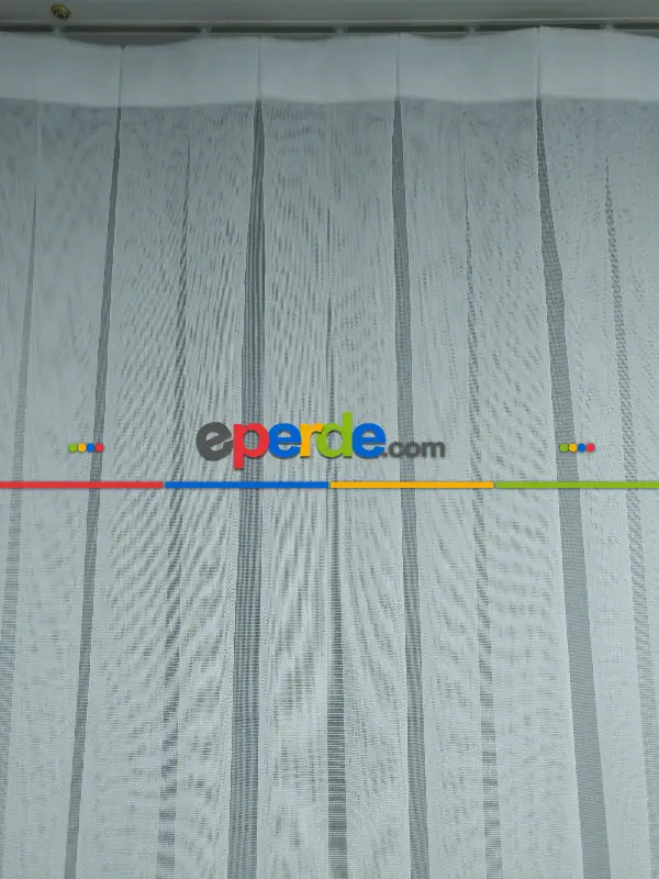 Salon - Düz Buzlu Zemin Tül - Keten Efektli İplikten Ekru Tül - Ütü İstemez- Ekru