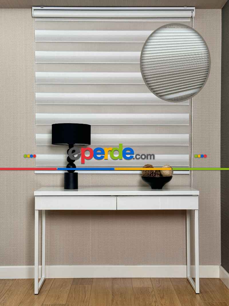 Genç Odası Ekru Bej Degrade Geçişli Dar Pliseli Zebra Perde, Standart Metal Kasalı Yüksek Kalite Kornişe Kolay Montaj Seçenekli