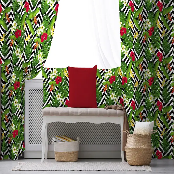 Yaprak Desenli Fon Perde Evim K-520 Kumaşı Kalındır Duck Bezi Değildir