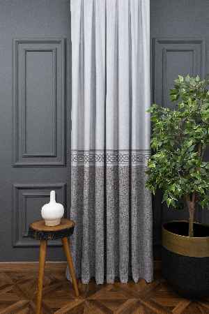 Gri Desenli Pano Fon Perde