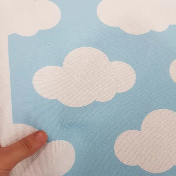 Bulut Desenli Fon Perde Evm484-1 Kumaşı Kalındır Duck Bezi Değildir- Beyaz-Mavi Açık