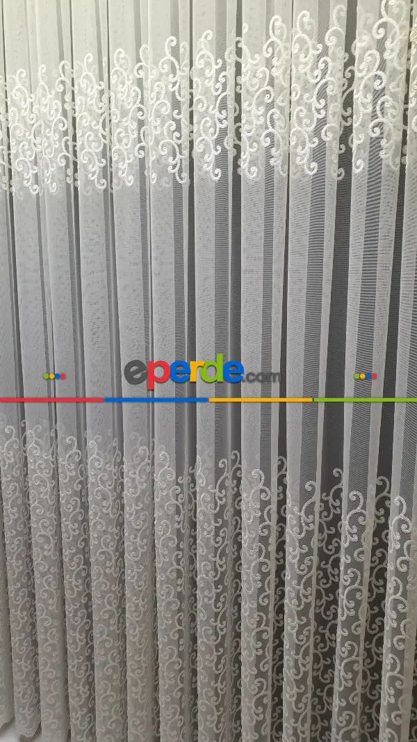 Sarmaşık Şal Desen İşlemeli Tasarım Model Etek Geniş Desen Ara Desenli Tül Perde