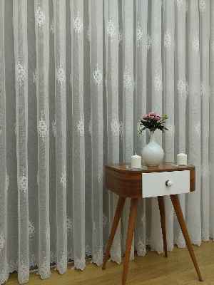 Ekru Serpme Kilim Desenli Özel Örme Dokulu Tül Perde- Ekru