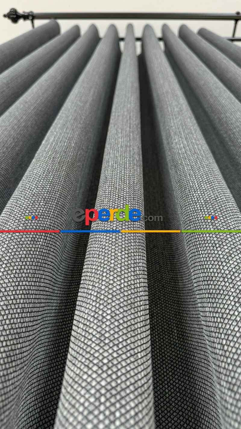 Koyu Gri Düz Jakar Dokuma, Premium Kalite Serisi Hasır Doku Fon Perde