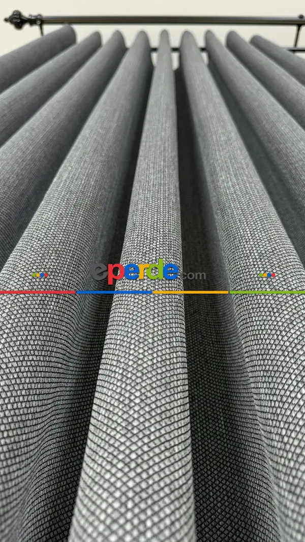 Koyu Gri Düz Jakar Dokuma, Premium Kalite Serisi Hasır Doku Fon Perde