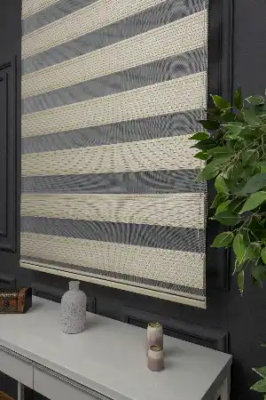 Zebra Perde - Altın Simli Bej Rengi Dar Pileli Zebra Perde