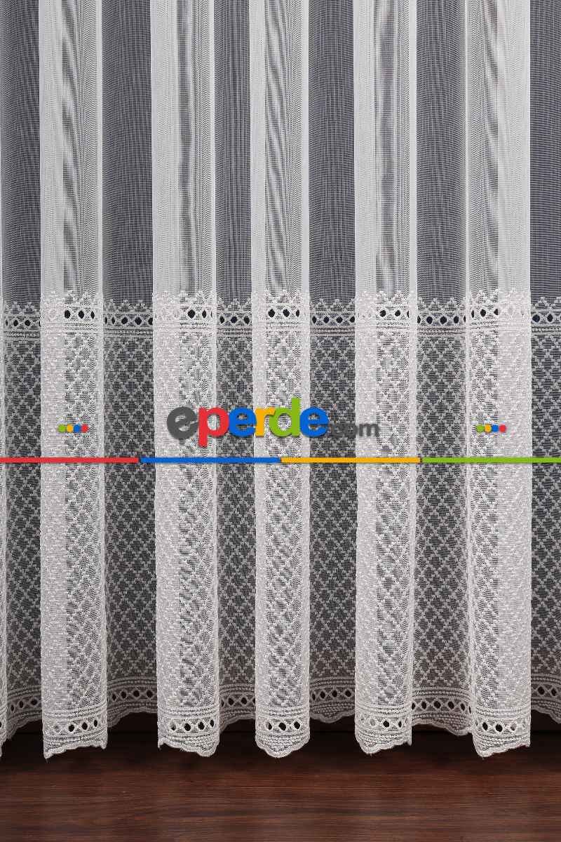 Salon Tül - Enine Bantlı Avangart Nakış İşlemeli Tül Perde