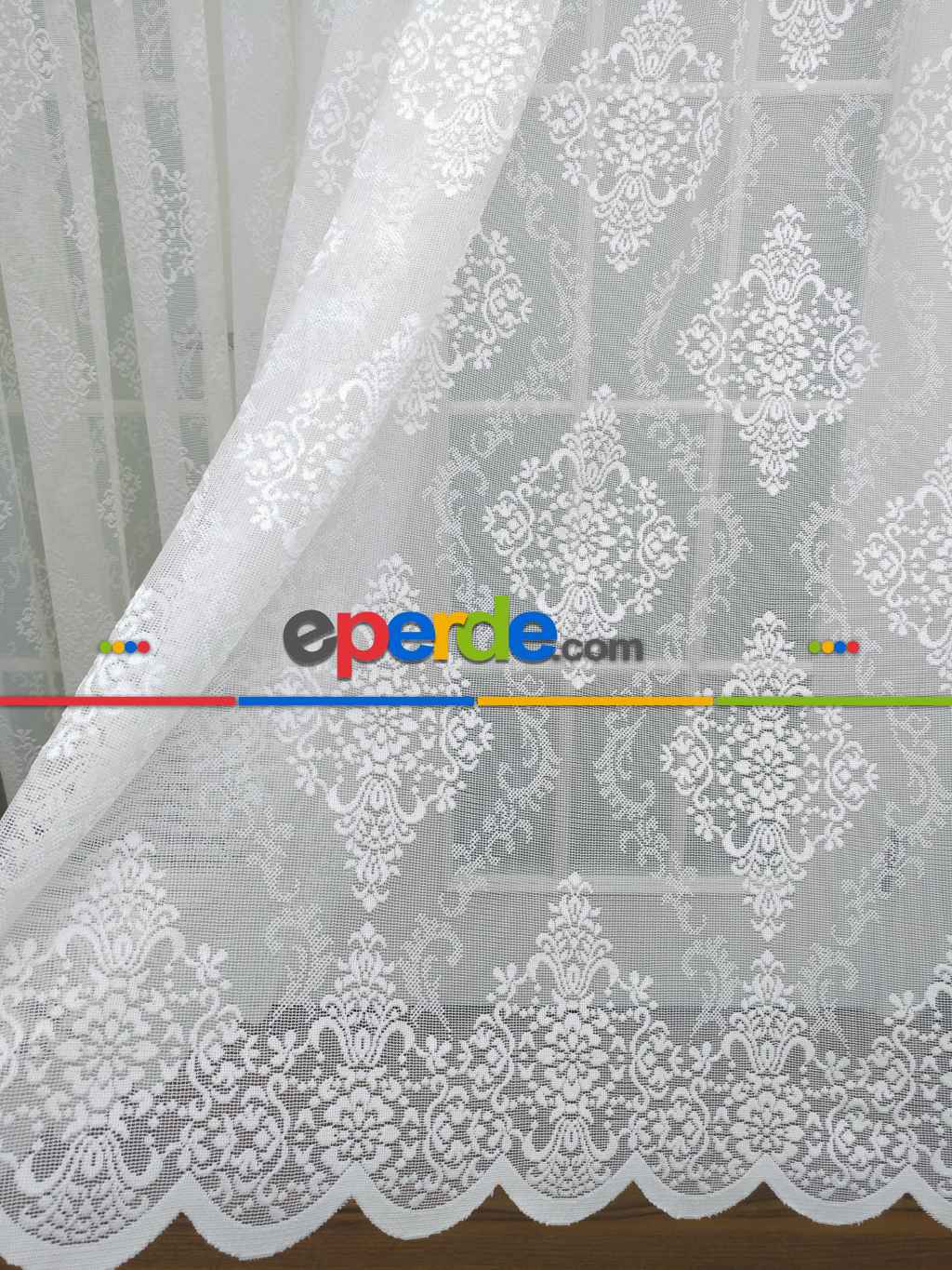 Damask Desenli Dantel Tül Perde- Ekru