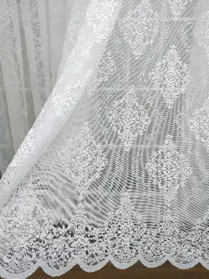 Damask Desenli Dantel Tül Perde- Ekru