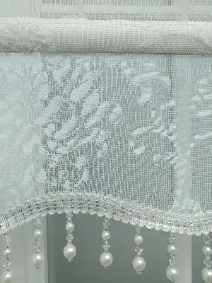 Dantel Çiftli Sistem Damask Desen Tül Stor Perde- Ekru