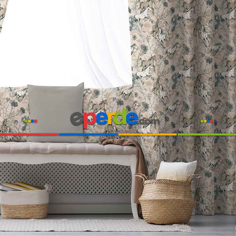 Salon Fon Perde Evim1560 Kumaşı Kalındır Duck Bezi Değildir- Mavi-beyaz