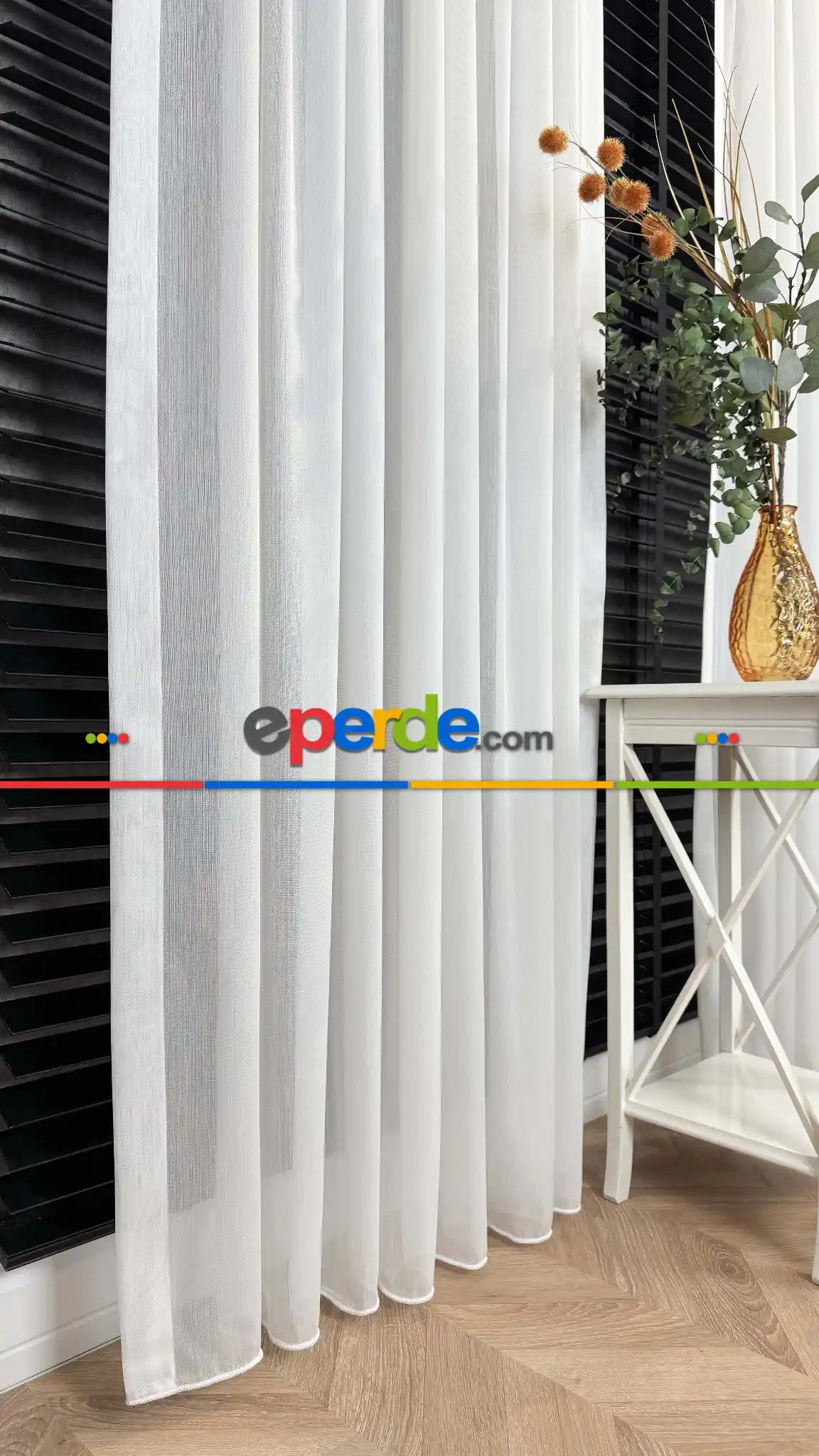 Oturma Odası - Ekru Bambu Büzgülü Ekstraforlu Tül Perde