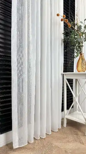 Ekru Bambu Keten Büzgülü Ekstraforlu Tül Perde