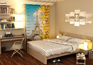 Yatak Odası Paris Eyfel Kulesi- Baskılı Zebra Stor Perde-  Çok Renkli 2