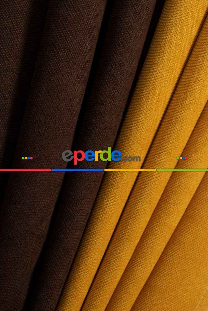 Yatak Odası - Koyu Kahverengi - Hardal Kombinli Fon Perde