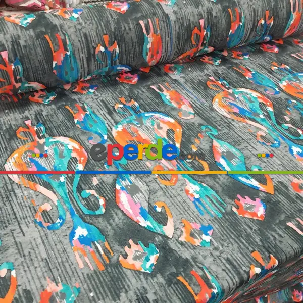 Etnik Desenli Fon Perde Evm245 _e - Kumaşı Kalındır Duck Bezi Değildir.- Gri-Füme-Antrasit-Sarı-Beyaz-Turkuaz-Çok Renkli-Antrasit