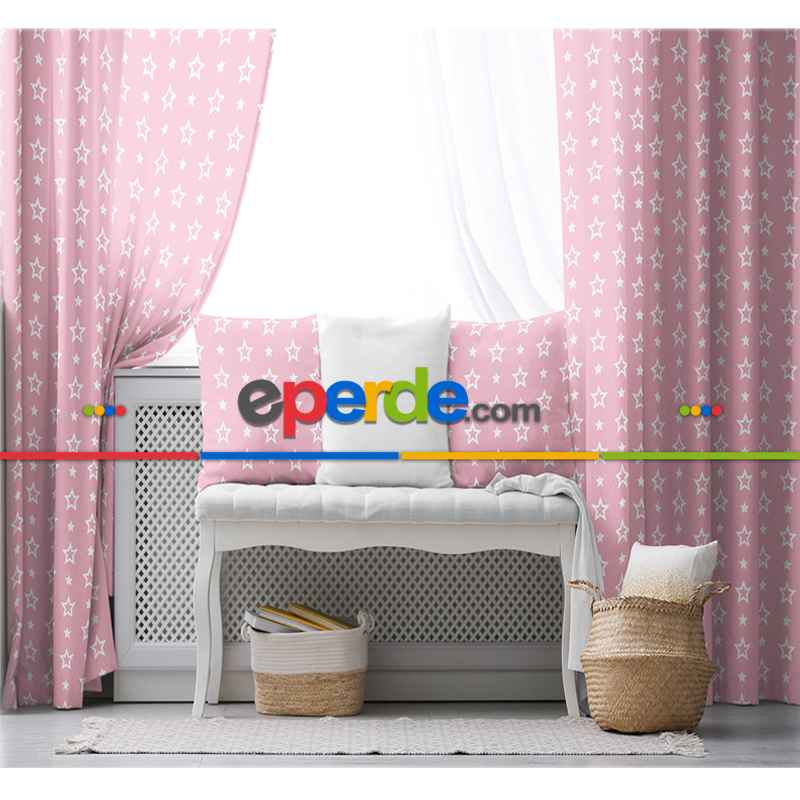 Çocuk Fon Perde Evim1616-16 Kumaşı Kalındır Duck Bezi Değildir- Mavi-beyaz