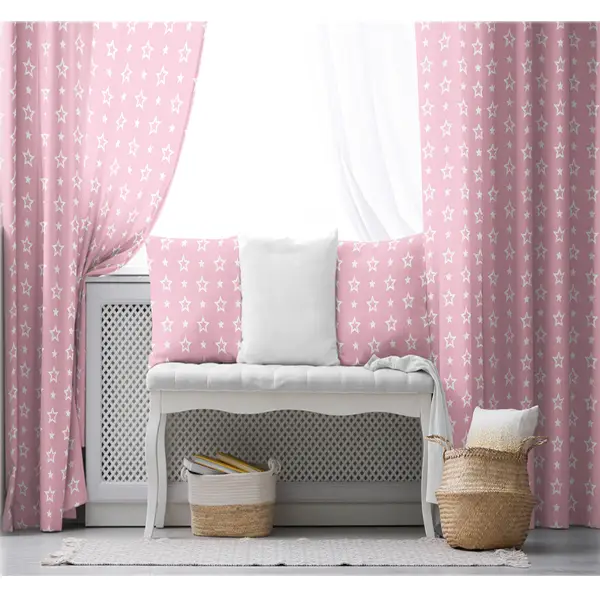 Kız Çocuk Odası Fon Perde - Çocuk Fon Perde Evim1616-16 Kumaşı Kalındır Duck Bezi Değildir - Pembe Beyaz