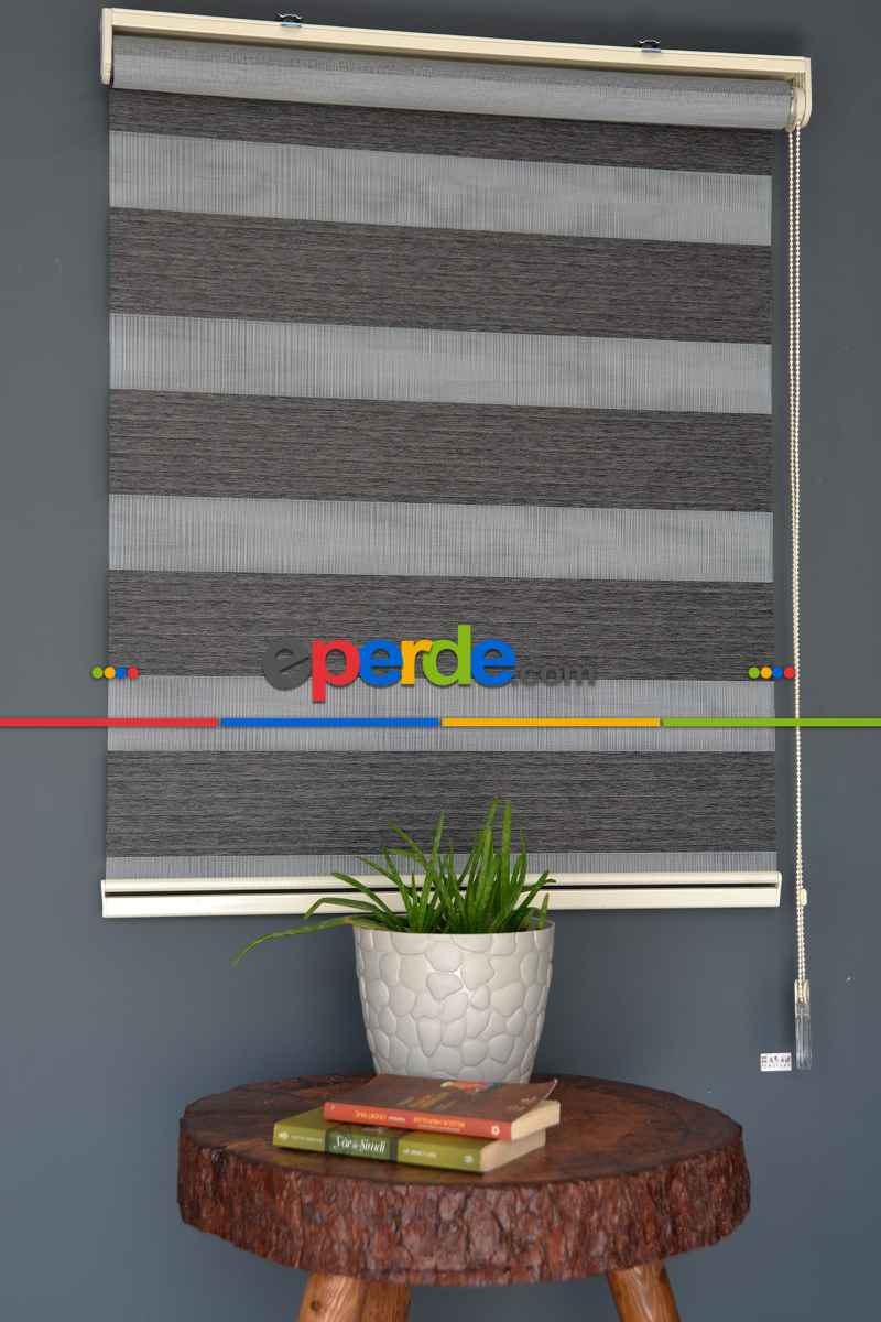 Halim Perdesan Kb-07 Siyah Renk Etekli Veya Eteksiz Karartma Zebra Stor Perde