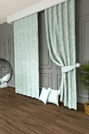 Dökümlü Kumaştan Salon - Kır Çiçekli Baskılı Fon Perde