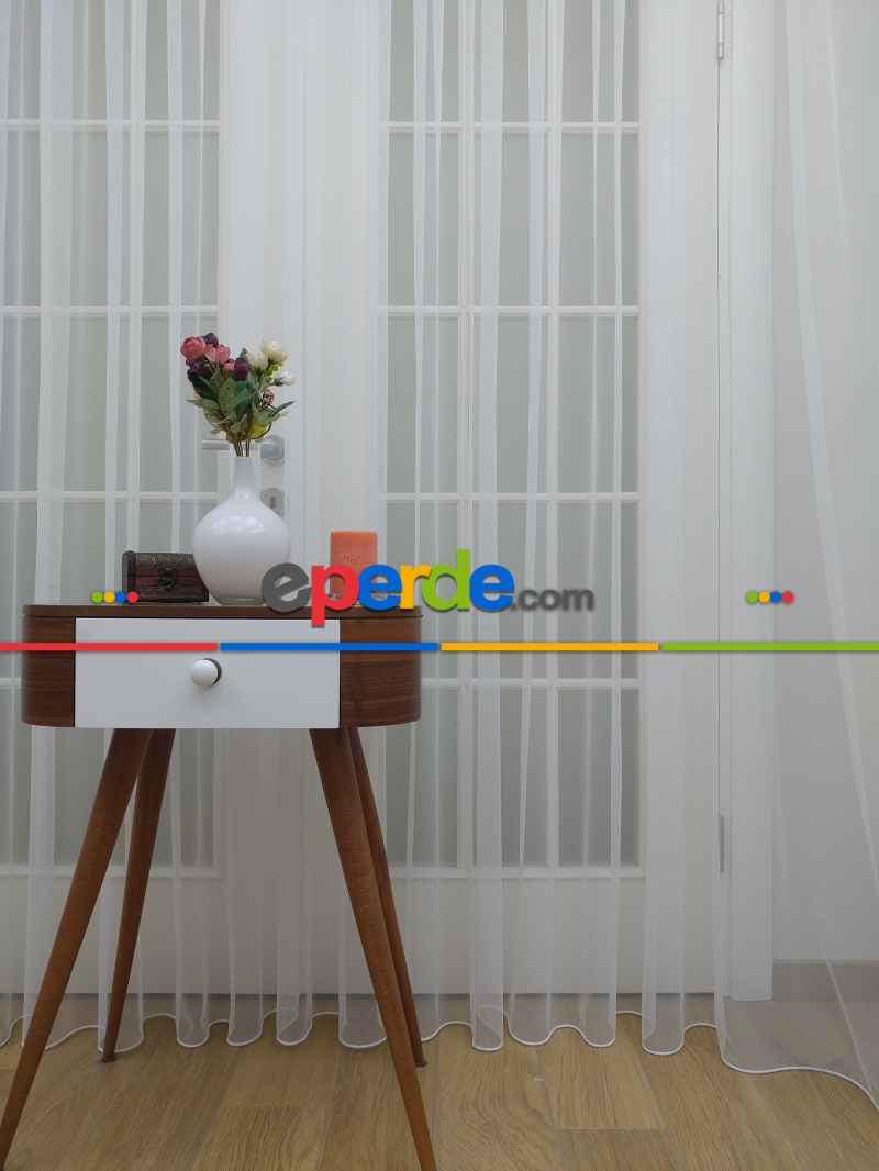 Oturma Odası - Grek Tül Perde - Petek Zemin (dökümlü) Ekru Renk Kırık Beyaz- Ekru