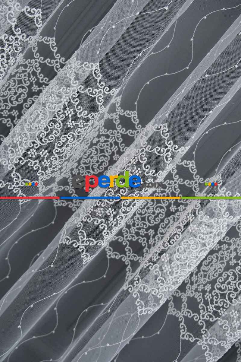 Brillant Tül Perde - Ela Brode İşlemeli Tül Perde - Damask Desenli Tül - Avangart Tül - Ottoman Tül