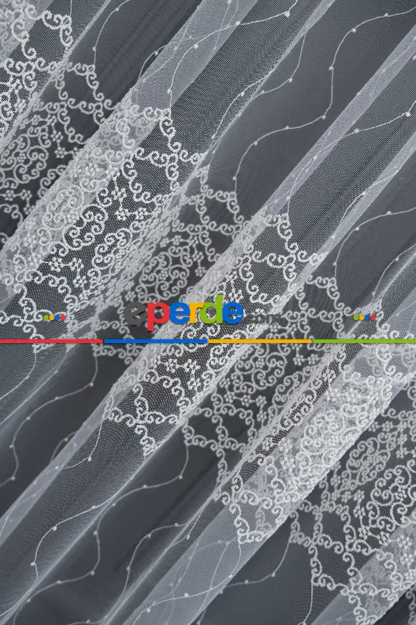 Brillant Tül Perde - Ela Brode İşlemeli Tül Perde - Damask Desenli Tül - Avangart Tül - Ottoman Tül