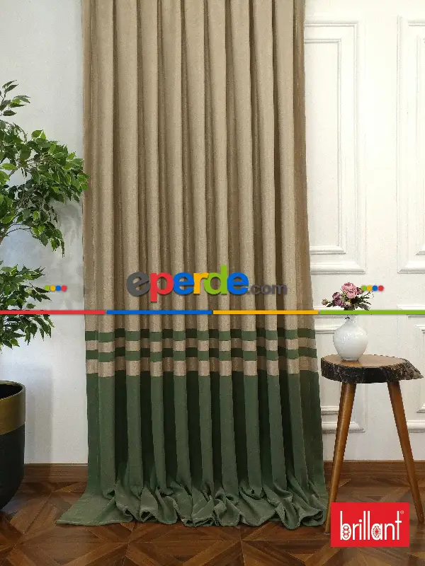 Brillant Süet Pano Fon Perde 180cm Yeni Sezon- Yeşil-bej