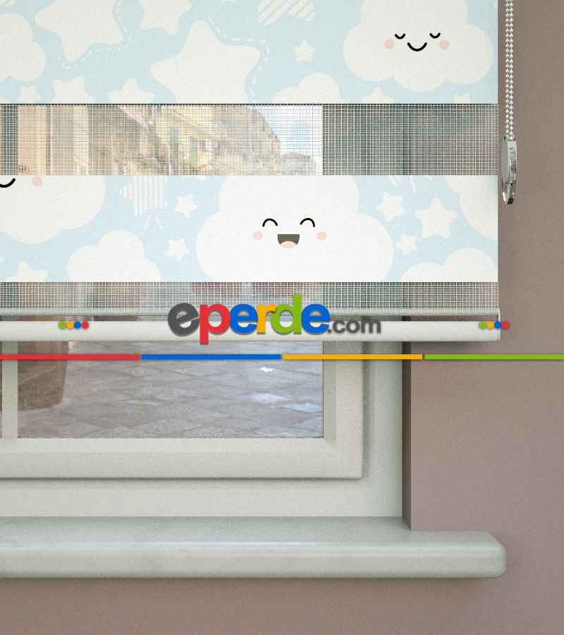 Yıldız Desenli Baskılı Zebra Perde- Çok Renkli