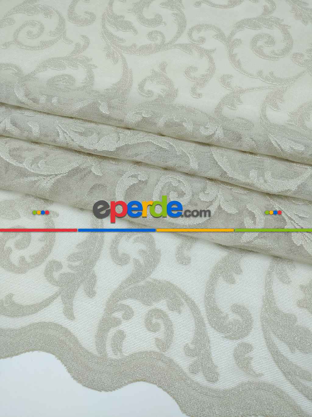 Tül Perde Ve Kruvaze Perde Şal Desenli ( Kdk Tül - Daha Kalın)- Bej