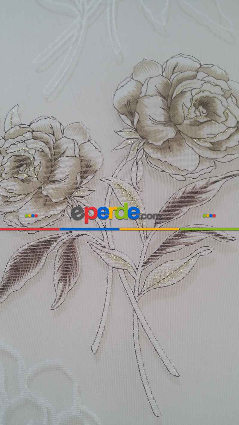 Mutfak - Çiftli Sistem Yakma Zemin Kahverengi Gül Desen- Kahverengi-kahve Açık-altın Simli- Çok Renkli 3