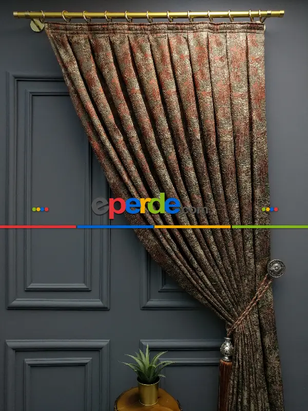 Modern Desenli Jakarlı Fon Perde Yeni Seri 401- Gri-füme-antrasit-füme-haki-kiremit Rengi