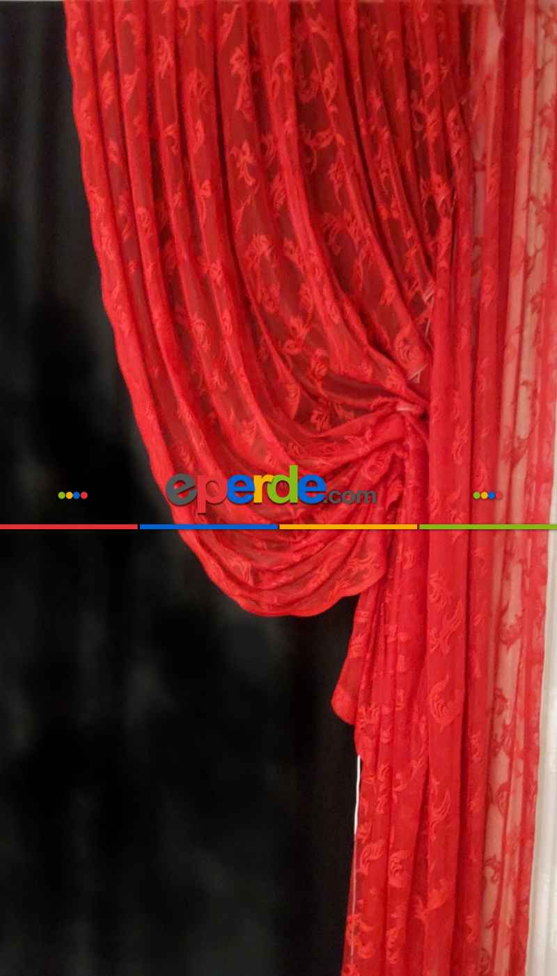 Tül Fon Kırmızı Fon Perde- Kırmızı