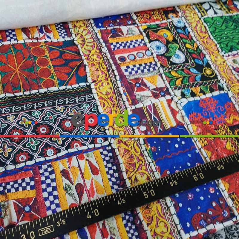 Etnik Desenli Fon Perde Evm553 Kumaşı Kalındır Duck Bezi Değildir-  Çok Renkli 2