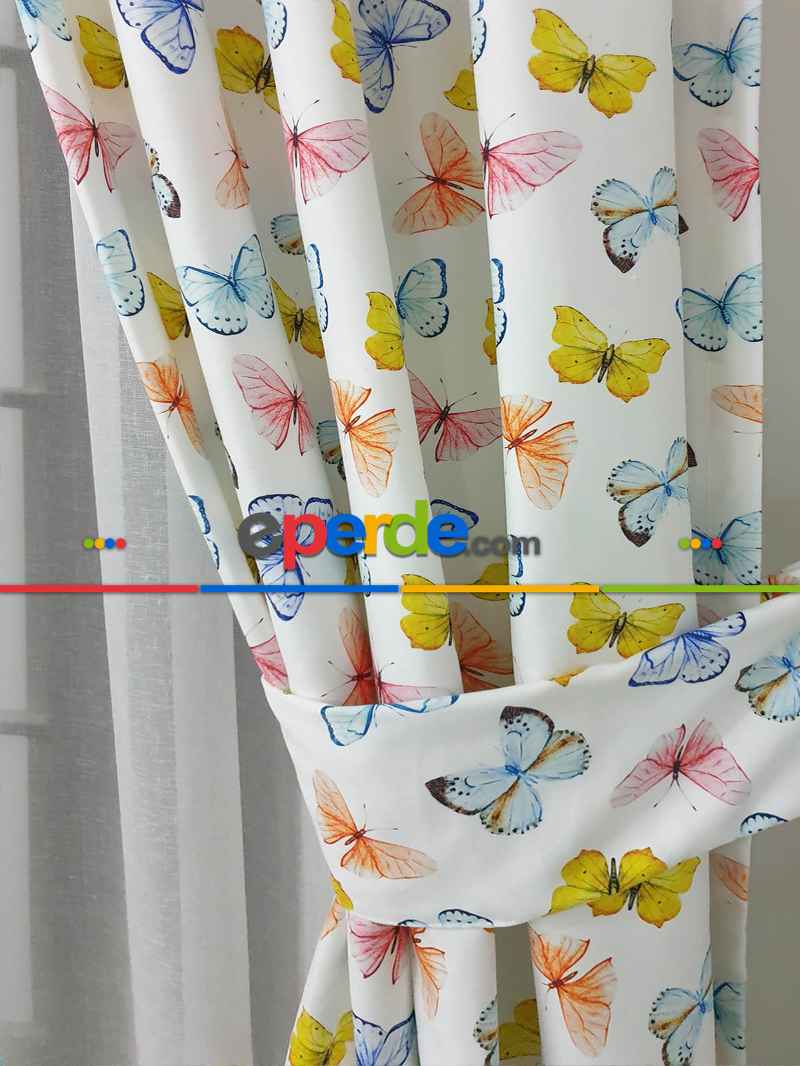 Çocuk Odası Fon Perde K351c - Kumaşı Kalındır Duck Bezi Değildir.- Mavi-beyaz-pembe-çok Renkli