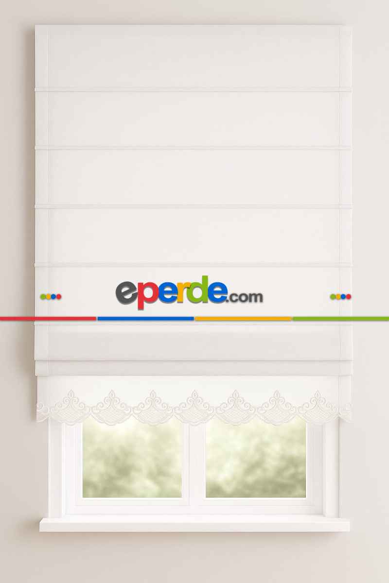 Oturma Odası - Katlamalı Tül Perde – Krem Keten Zemin Altı Dantelli Mekanizmalı Perde