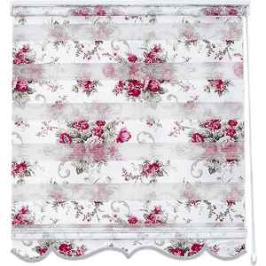 Kırmızı Çiçekli Baskılı Zebra Perde Siyah Kırmızı