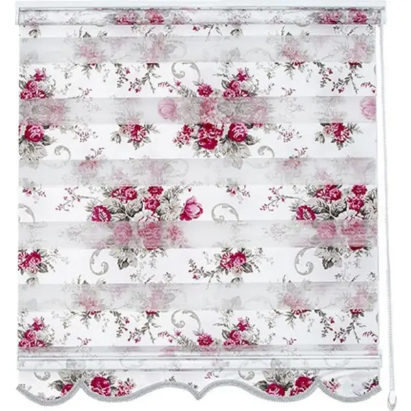 Kırmızı Çiçekli Baskılı Zebra Perde Siyah Kırmızı